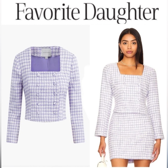 NWT Favoritw Daughter Dasha Houndstooth Tweed Blazer Top - Picture 1 of 16